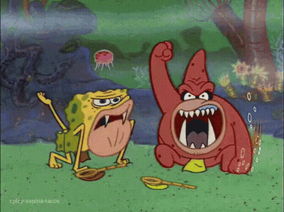 A Cartoon Of Spongebob And Patrick From Spongebob Squarepants With A Jellyfish In The Background GIF
