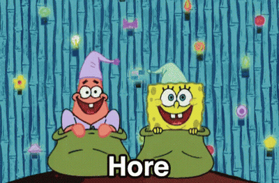 A Cartoon Of Spongebob And Patrick Holding A Bag That Says " More " GIF