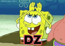 A Cartoon Of Spongebob And Patrick On The Beach With The Word Dz In The Corner GIF