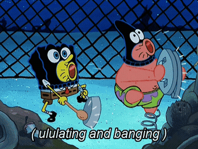A Cartoon Of Spongebob And Patrick Saying " Ululating And Banging " GIF