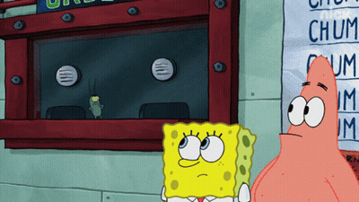 A Cartoon Of Spongebob And Patrick Standing In Front Of A Sign That Says Chuck GIF
