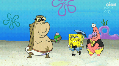 A Cartoon Of Spongebob And Patrick Standing Next To Each Other With A Nick Logo In The Background GIF