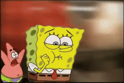 A Cartoon Of Spongebob And Patrick Standing Next To Each Other With A Red Background GIF