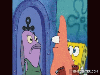 A Cartoon Of Spongebob And Patrick Standing Next To Each Other With Memecenter.com At The Bottom GIF