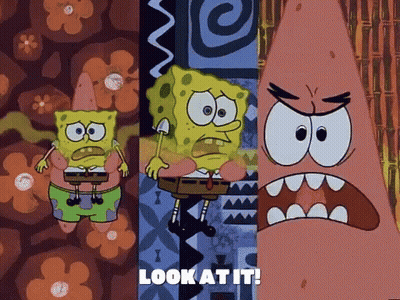A Cartoon Of Spongebob And Patrick With The Words Look At It On The Bottom GIF