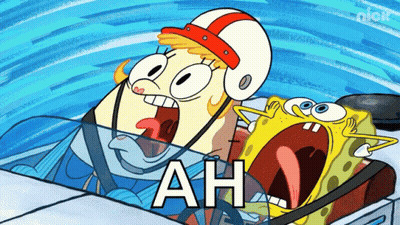 A Cartoon Of Spongebob And Sandy Cheeks In A Car With The Words Ah Written On The Bottom GIF