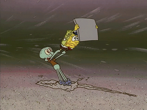 A Cartoon Of Spongebob And Squidward Holding A Piece Of Cardboard GIF