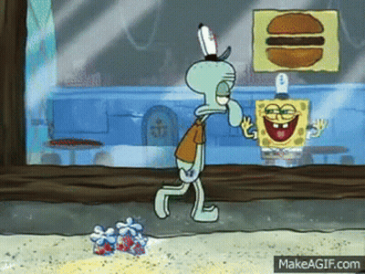 A Cartoon Of Spongebob And Squidward In Front Of A Window GIF