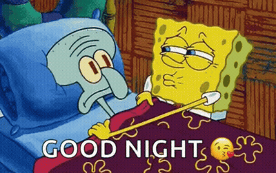A Cartoon Of Spongebob And Squidward Laying In Bed With The Words `` Good Night '' . GIF