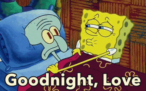 A Cartoon Of Spongebob And Squidward Laying In Bed With The Words Goodnight Love Written Below Them GIF