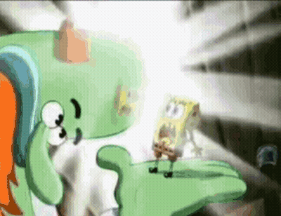 A Cartoon Of Spongebob And Squidward Looking At Something GIF