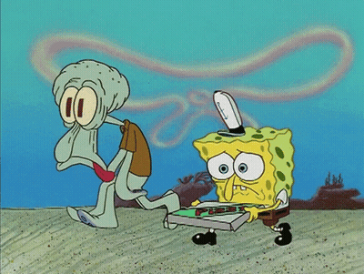 A Cartoon Of Spongebob And Squidward Playing A Board Game GIF