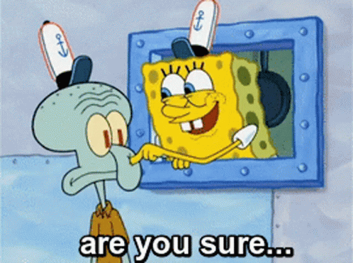 A Cartoon Of Spongebob And Squidward Saying " Are You Sure ... " GIF