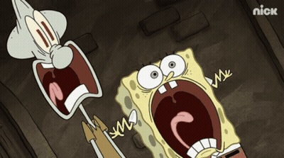 A Cartoon Of Spongebob And Squidward Screaming With The Nick Logo In The Background GIF