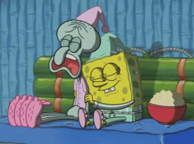 A Cartoon Of Spongebob And Squidward Sitting Next To Each Other On A Table GIF
