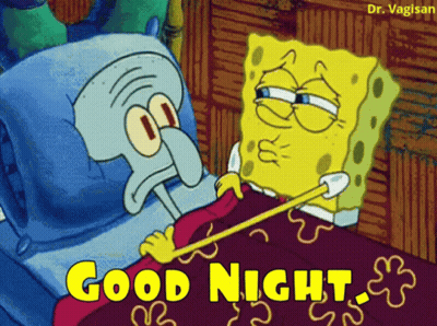 A Cartoon Of Spongebob And Squidward Wishing Each Other A Good Night GIF
