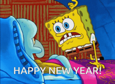 A Cartoon Of Spongebob And Squidward Wishing Happy New Year GIF