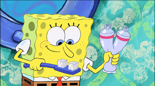 A Cartoon Of Spongebob Brushing His Teeth With Movieclips.com Written On The Bottom GIF