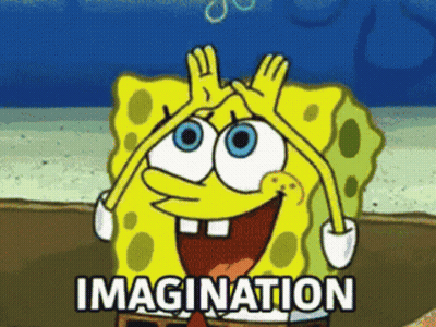 A Cartoon Of Spongebob Covering His Eyes With His Hands And The Words Imagination Below Him GIF