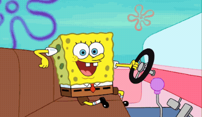 A Cartoon Of Spongebob Driving A Pink Car GIF