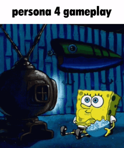 A Cartoon Of Spongebob Eating Popcorn While Watching A Game GIF