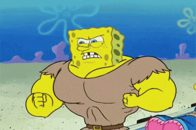 A Cartoon Of Spongebob Flexing His Muscles With An Angry Expression GIF