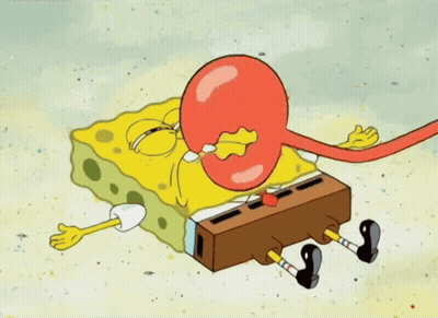 A Cartoon Of Spongebob Flying Through The Air Surrounded By Flowers GIF