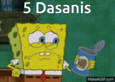 A Cartoon Of Spongebob Holding A Can Of Food With The Words 5 Dasanis Above Him GIF