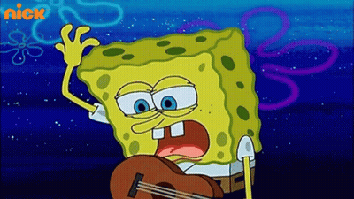 A Cartoon Of Spongebob Holding A Guitar With The Nick Logo In The Background GIF