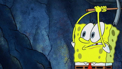 A Cartoon Of Spongebob Holding A Hammer And A Bucket GIF