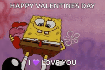 A Cartoon Of Spongebob Holding A Heart And Saying Happy Valentine 'S Day GIF