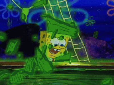 A Cartoon Of Spongebob Holding A Ladder With A Green Background GIF