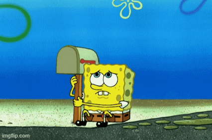 A Cartoon Of Spongebob Holding A Mailbox In His Hand . GIF