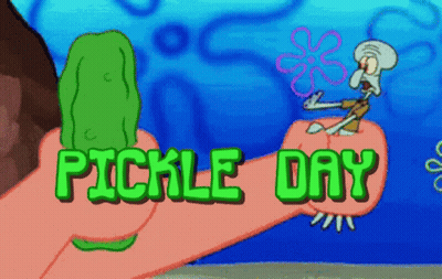 A Cartoon Of Spongebob Holding A Pickle And The Words Pickle Day GIF