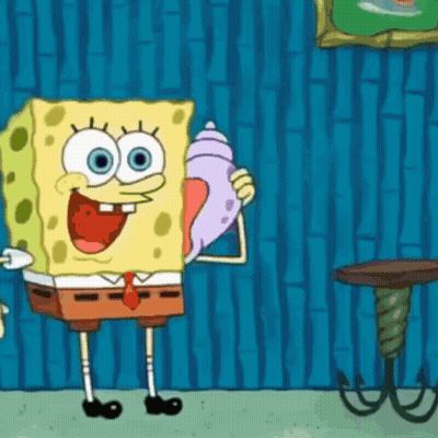 A Cartoon Of Spongebob Holding A Purple Seashell GIF