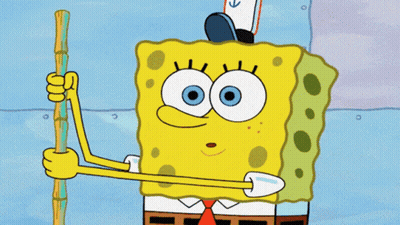 A Cartoon Of Spongebob Holding A Stick In His Hand GIF