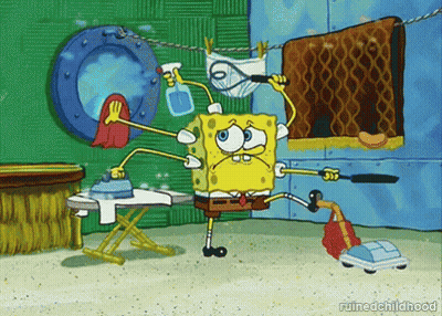 A Cartoon Of Spongebob Holding A Vacuum Cleaner GIF