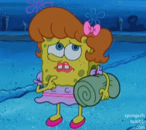 A Cartoon Of Spongebob Holding A Yoga Mat With Spongeifs Tumblr.com Written On The Bottom GIF