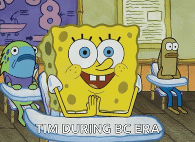 A Cartoon Of Spongebob In A Classroom With The Words Tim During Bc Era GIF