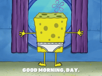 A Cartoon Of Spongebob In Underwear Says Good Morning GIF
