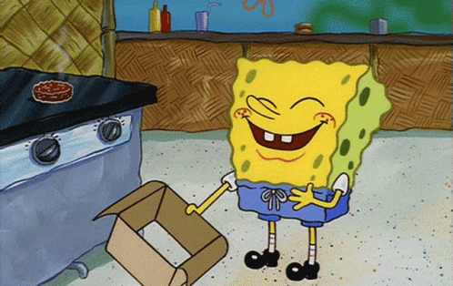 A Cartoon Of Spongebob Laughing While Holding A Box GIF