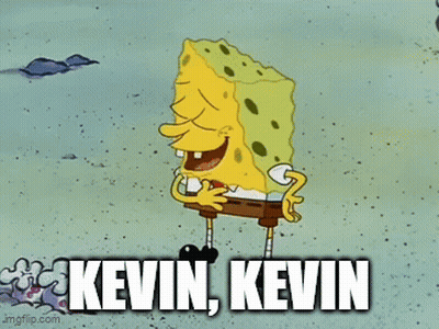 A Cartoon Of Spongebob Laughing With The Words Kevin Kevin Below Him GIF