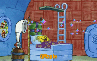 A Cartoon Of Spongebob Laying In A Bed With Gmaple Written On The Bottom GIF