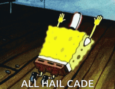 A Cartoon Of Spongebob Laying On A Wooden Floor With The Words All Hail Cade Below Him GIF