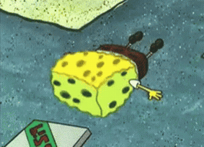A Cartoon Of Spongebob Laying On The Ground Next To A Pizza GIF