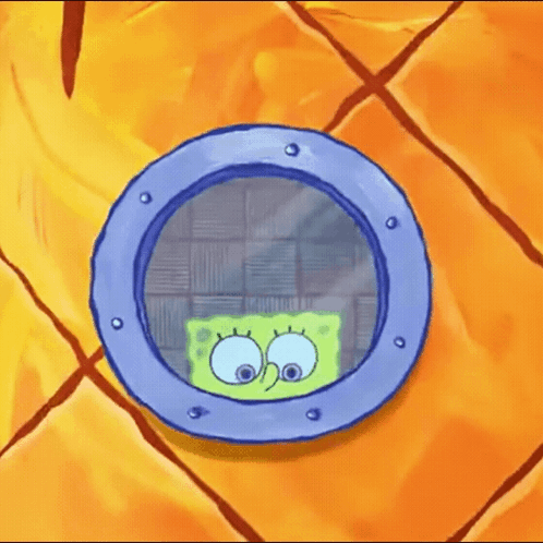 A Cartoon Of Spongebob Looking Out A Window GIF