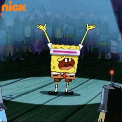 A Cartoon Of Spongebob On A Stage With The Nick Logo In The Background GIF