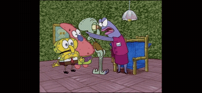 A Cartoon Of Spongebob Patrick And Squidward Standing In A Room GIF