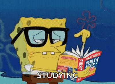 A Cartoon Of Spongebob Reading A Book Titled First Aid GIF
