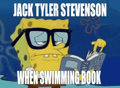 A Cartoon Of Spongebob Reading A Book Titled Jack Tyler Stevenson GIF